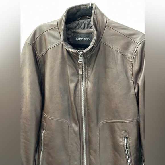 New Calvin Klein Mens Moto Leather Jacket - Picture 6 of 10